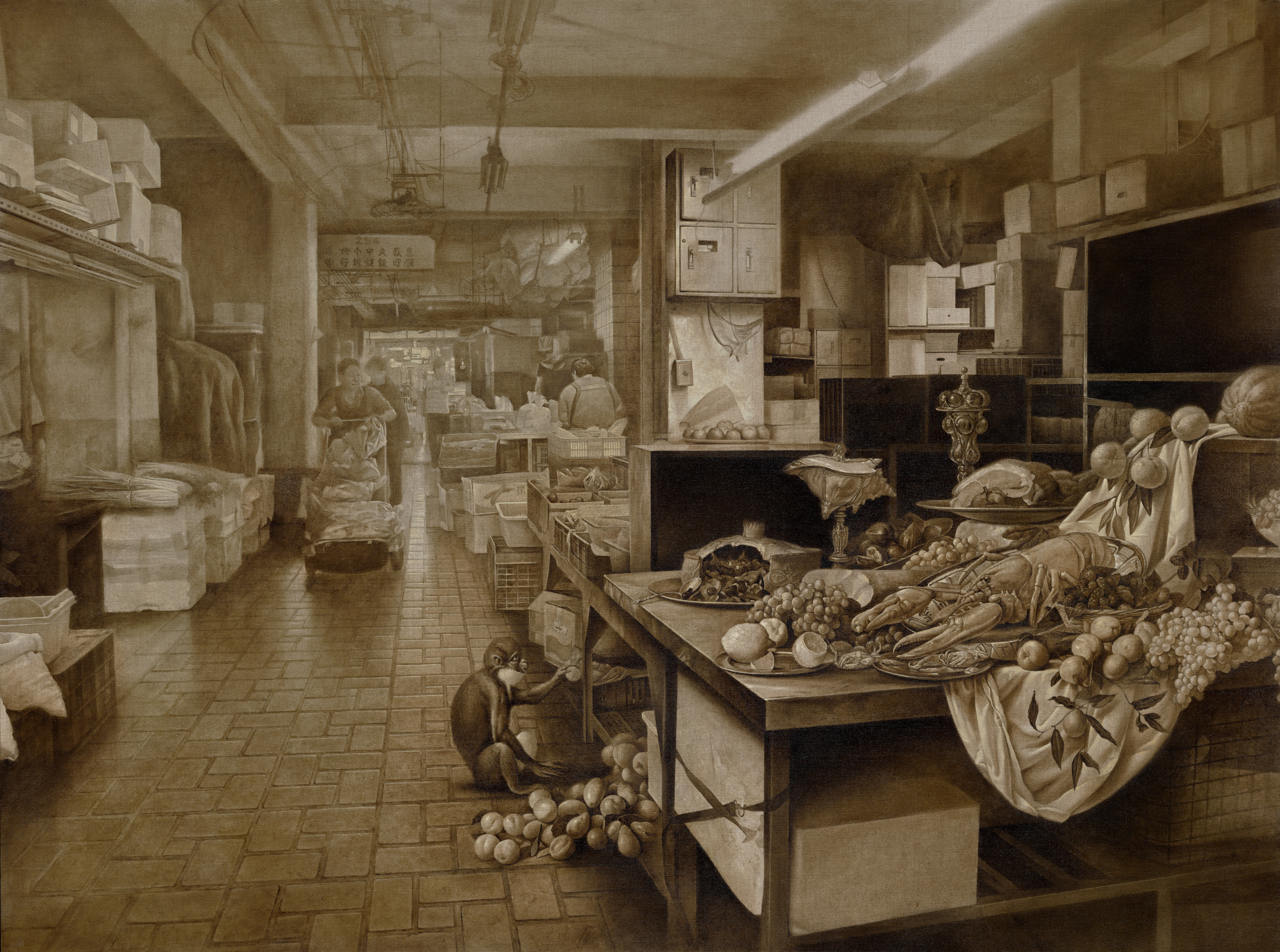消失中的市場 Vanishing Marketplace，盧昉 LU Fang，146 x 195 cm，油彩、畫布 Oil on Canvas，2020