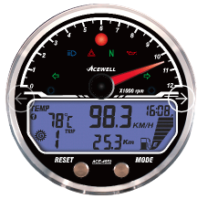 DIGITAL LCD DISPLAY, WITHOUT LED INDICATORS, BAR-GRAPHIC FOR FUEL GAUGE, TEMPERATURE GAUGE AND SPEEDOMETER