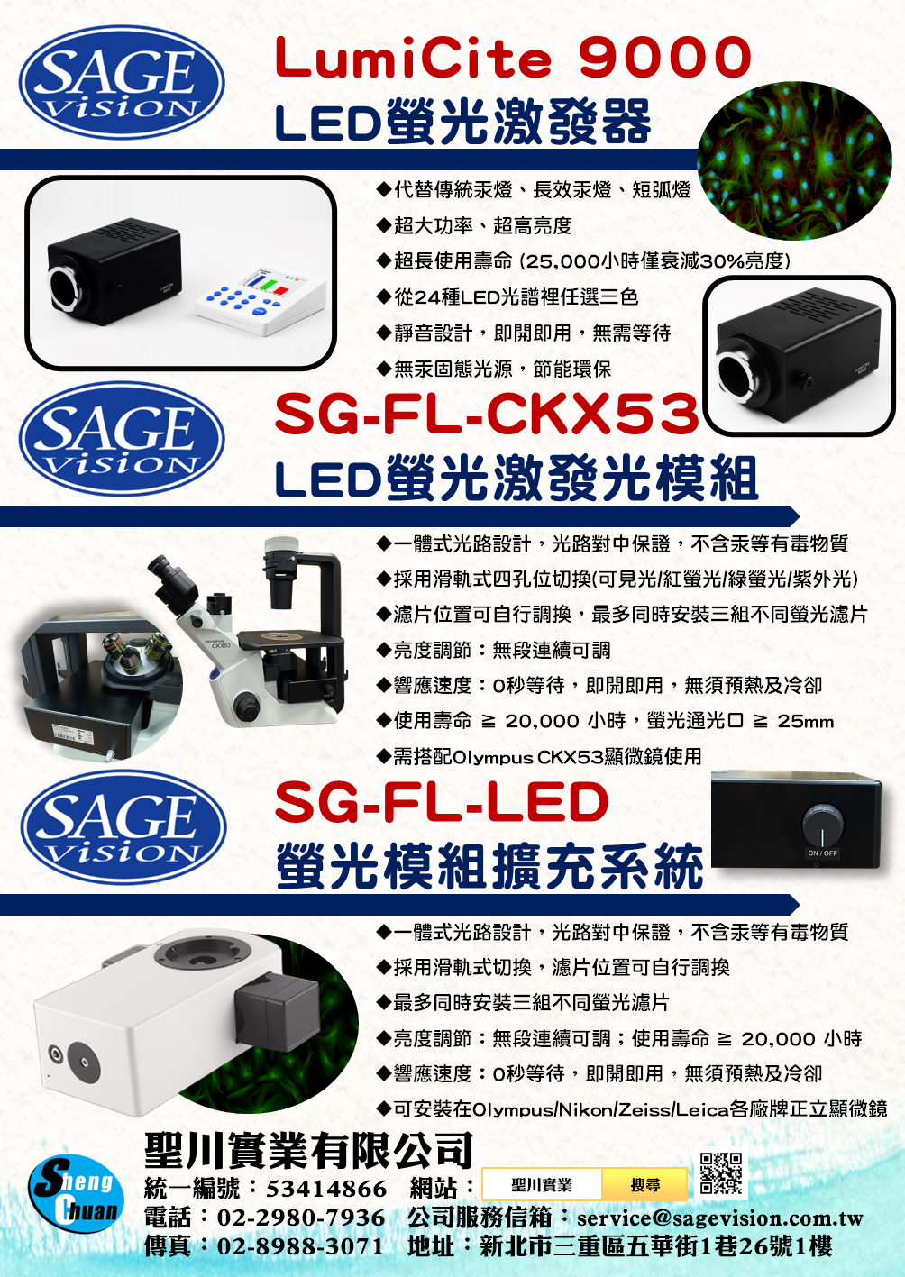 SAGE Vision 各式螢光顯微鏡擴充模組