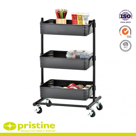 3-Tier Metal Storage Cart with Adjustable Shelves (No.BC339)