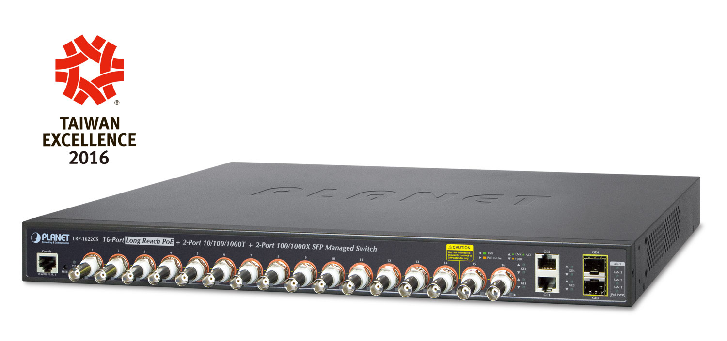 【LRP-1622CS】16-port Coax + 2-port 10/100/1000T + 2-port 100/1000X SFP Long Reach PoE over Coaxial Managed Switch