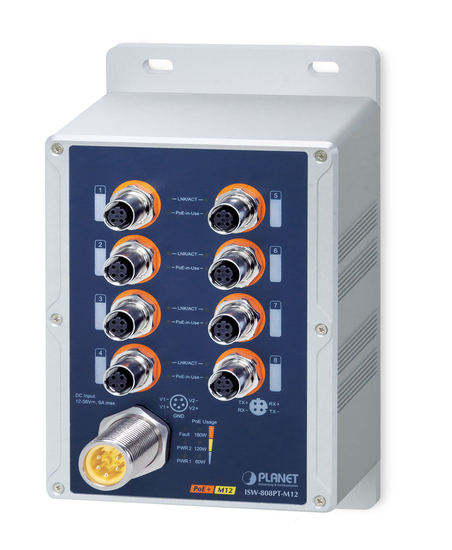 【ISW-808PT-M12】Industrial Water Proof IP67 8-Port 10/100TX M12 802.3at PoE+ Switch