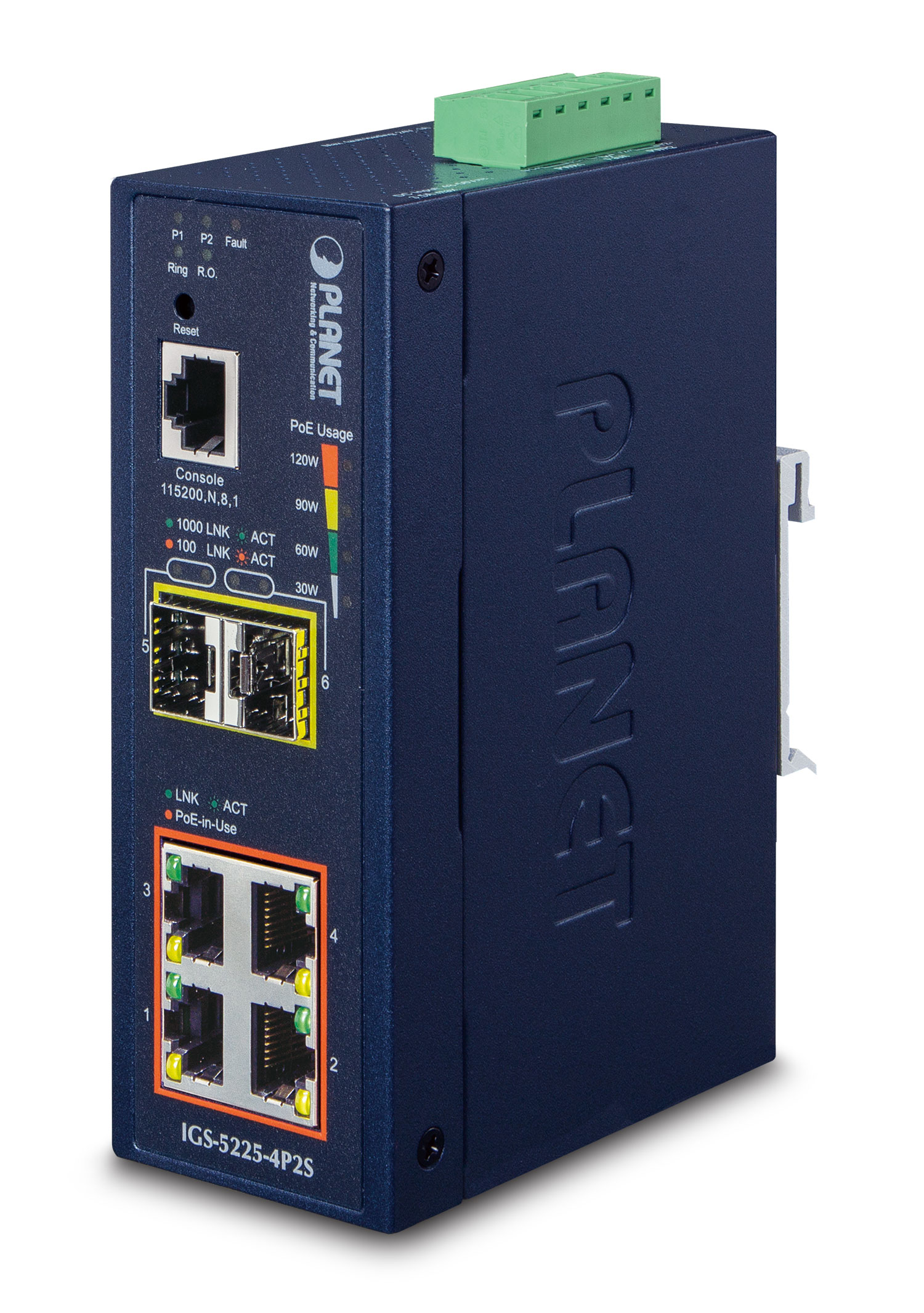 【IGS-5225-4P2S】L2+ Industrial 4-Port 10/100/1000T 802.3at PoE + 2-Port 100/1000X SFP Managed Ethernet Switch