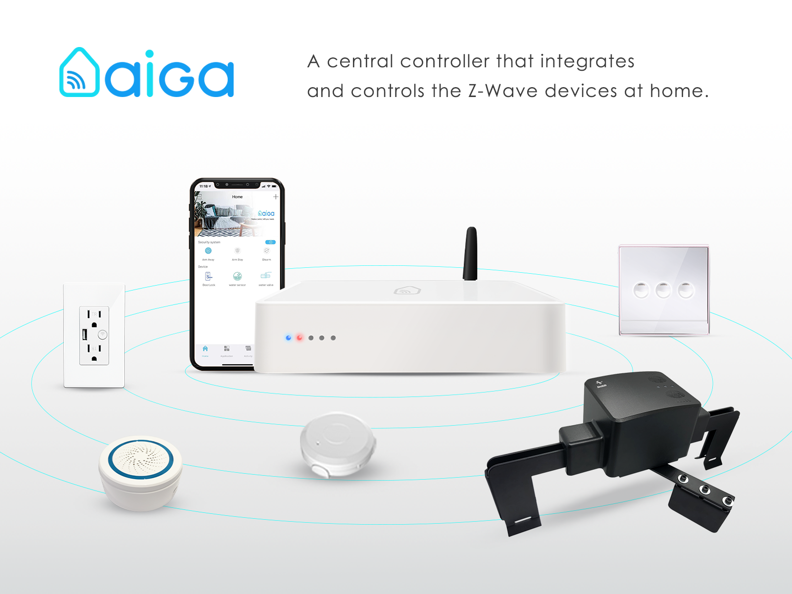 Your smart housekeeper- Aiga Smart gateway ( Z-wave)
1. Set different mode for home automation

2. Collocate with Aiga Smart APP

3. Voice control with alexa & google home
